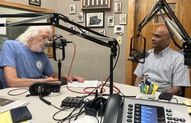 Prashant Shenoy sits in a podcast studio